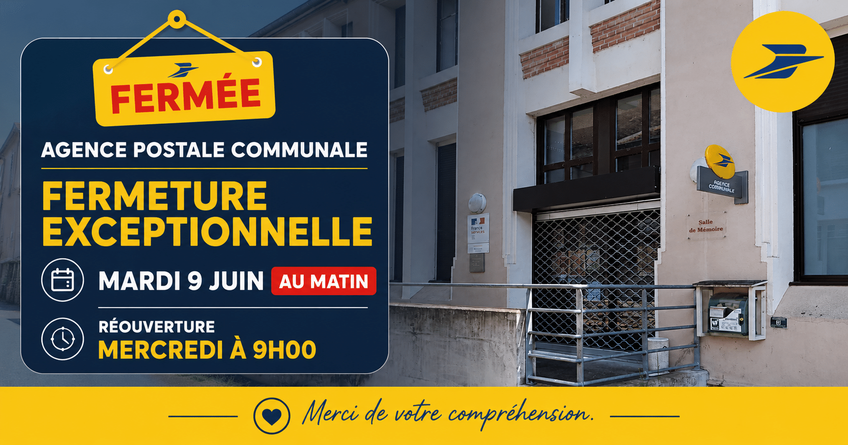 Fermeture exceptionnelle de l'agence postale communale