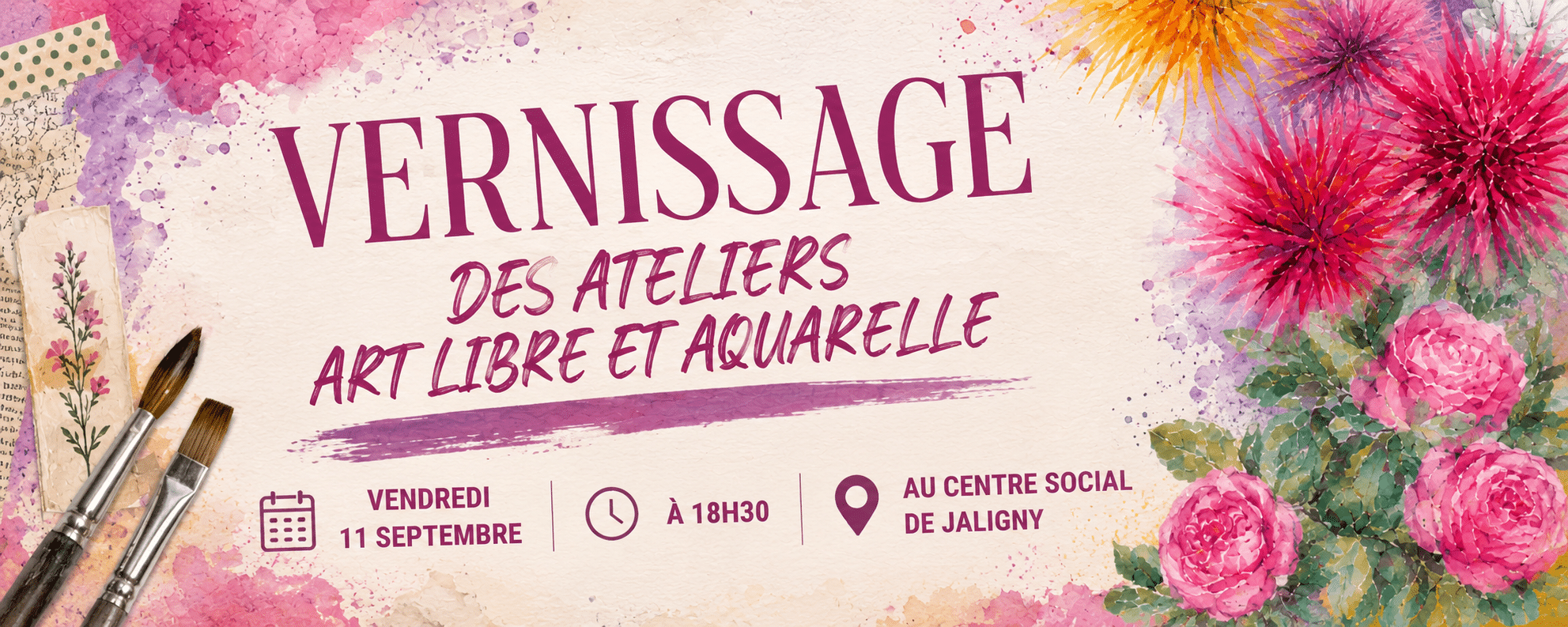 Vernissage des ateliers Art libre et aquarelle au Centre social de Jaligny, vendredi 11 septembre à 18h30
