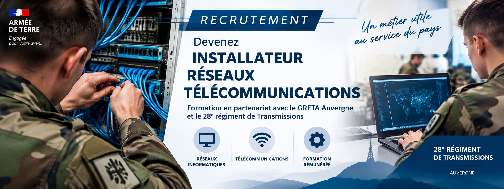 Formation installateur réseaux télécommunications avec le 28e régiment de Transmissions et le GRETA Auvergne