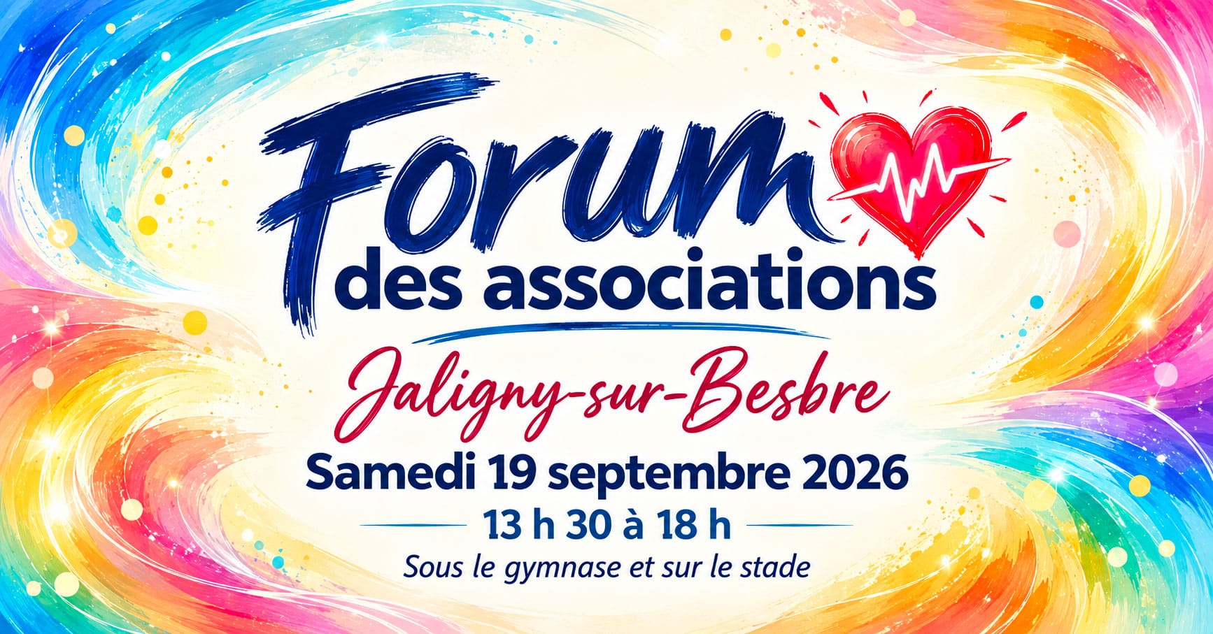 Forum des associations de Jaligny-sur-Besbre, samedi 19 septembre 2026 de 13 h 30 à 18 h, sous le gymnase et sur le stade.